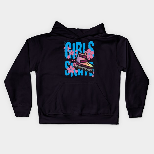 Girls Skate Inline Skating Flower Design Kids Hoodie by shirtontour